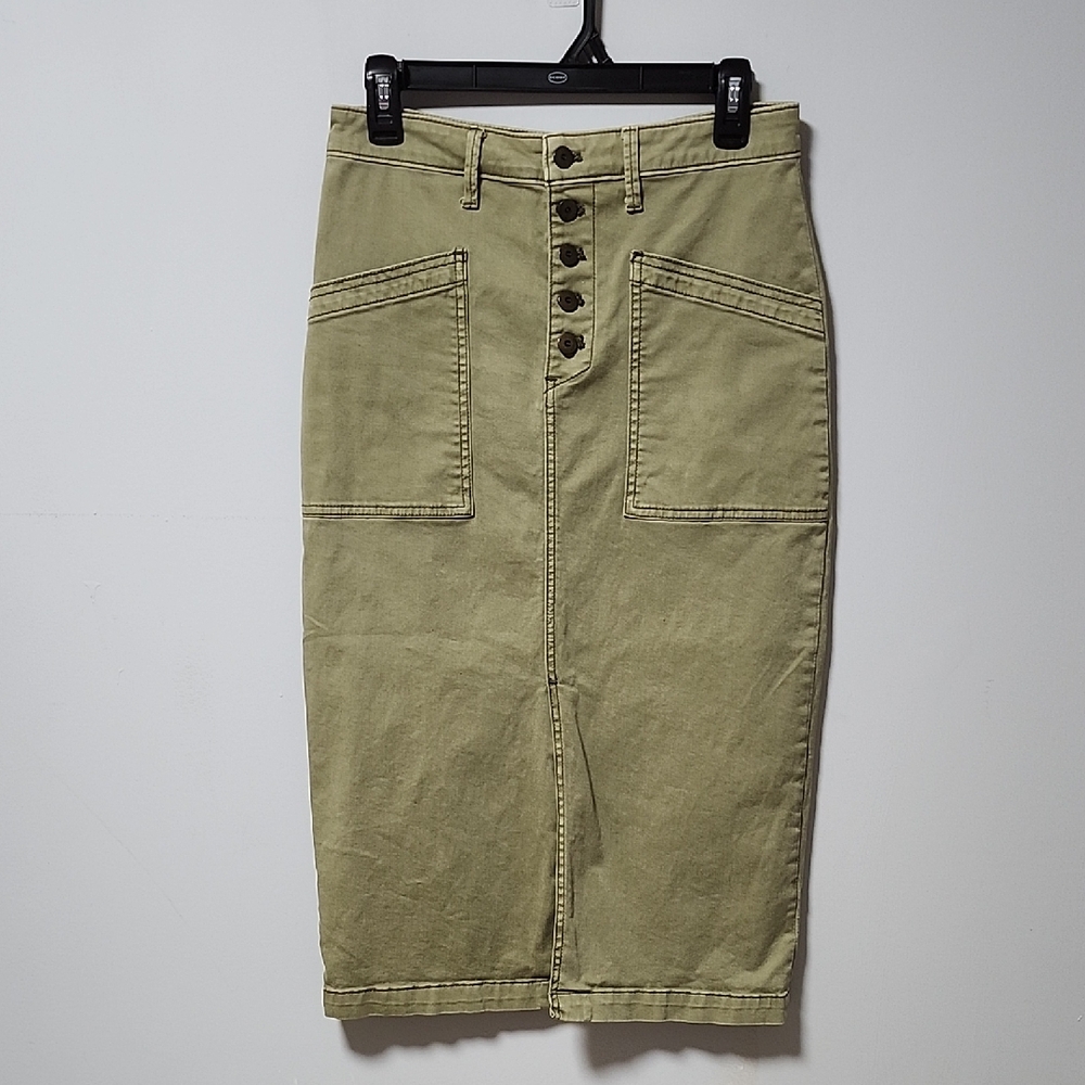 Anthropologie Khaki Button-Front Midi Pencil Skirt Sz 4 S
